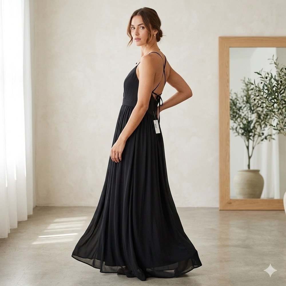 NWT J Crew Babydoll Maxi Dress G3513 Black Strappy Tie Back Gown Sz 10